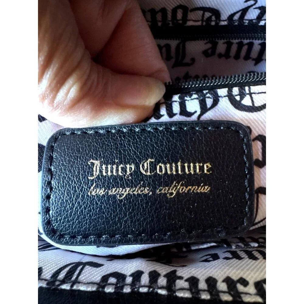 Juicy Couture Medallion Floral Satchel Tote Black Multi Color Purse Gold Logo
